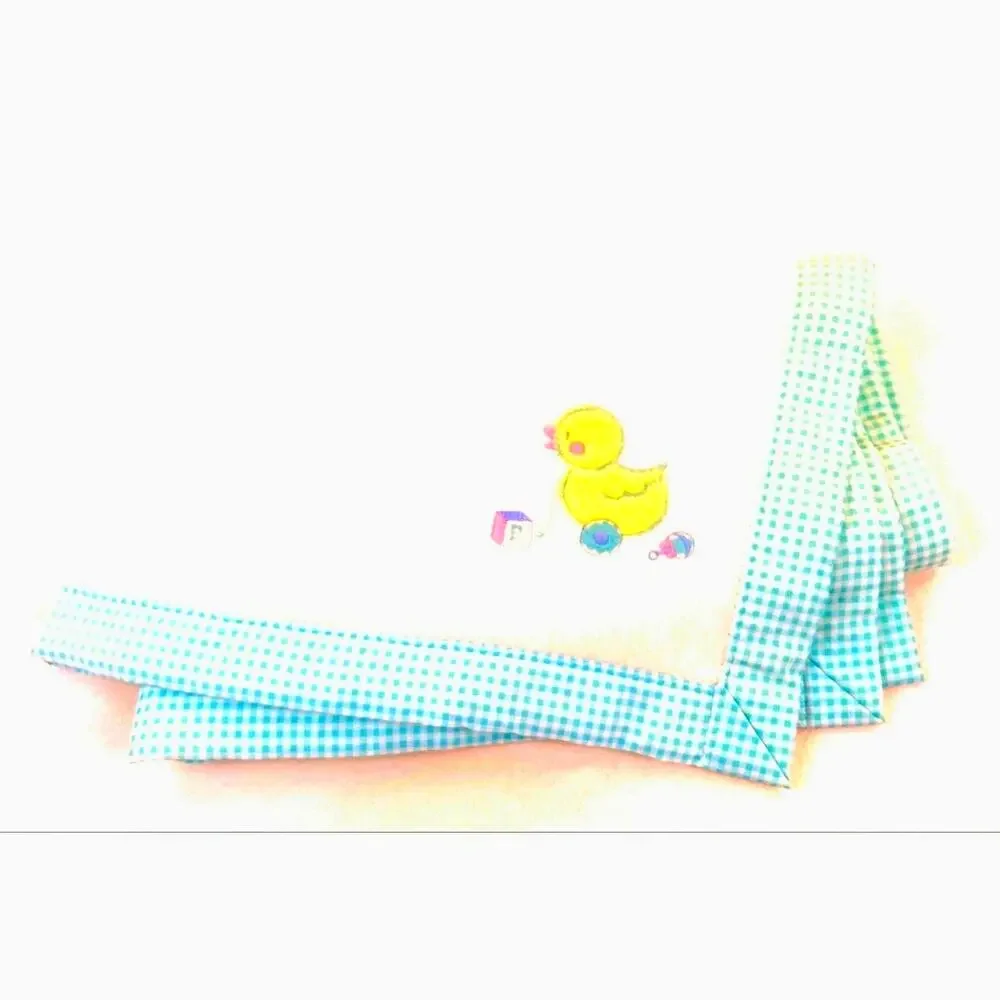 Baby Blanket Cuddle Time White Aqua Check Trim Chick Vtg